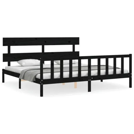 Cadre de lit sans matelas noir 200x200 cm bois massif de pin 2