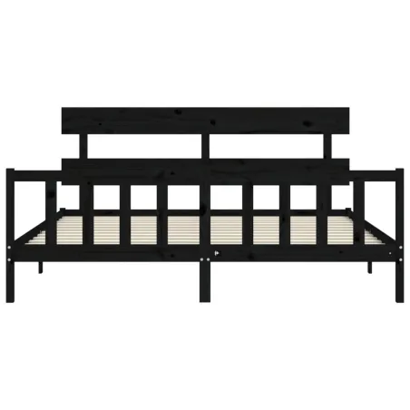 Cadre de lit sans matelas noir 200x200 cm bois massif de pin