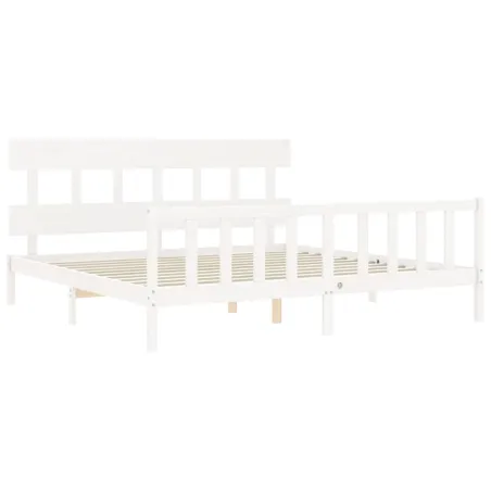 Cadre de lit sans matelas blanc bois massif de pin