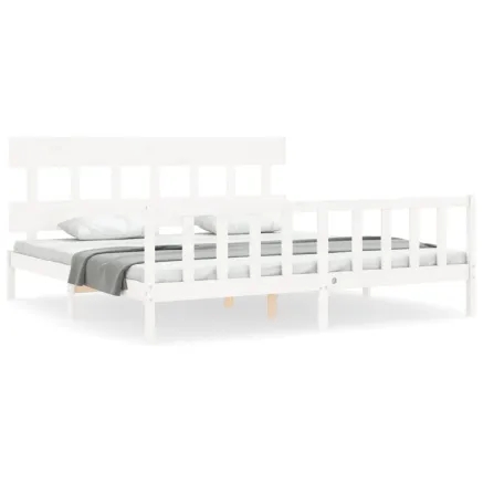 Cadre de lit sans matelas blanc 200x200 cm bois massif de pin 2