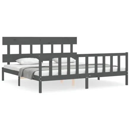 Cadre de lit sans matelas gris 200x200 cm bois massif de pin 2
