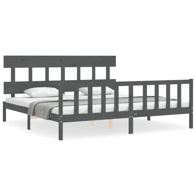 Cadre de lit sans matelas gris 200x200 cm bois massif de pin