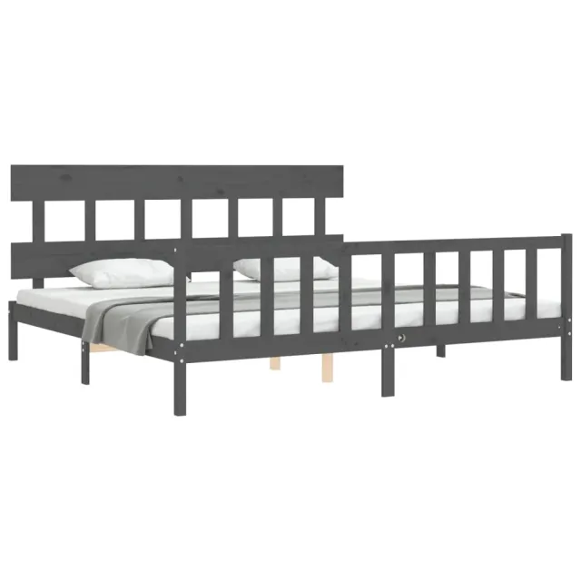 Cadre de lit sans matelas gris 200x200 cm bois massif de pin