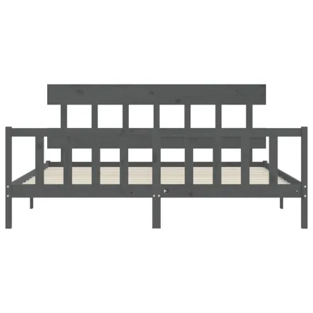 Cadre de lit sans matelas gris 200x200 cm bois massif de pin