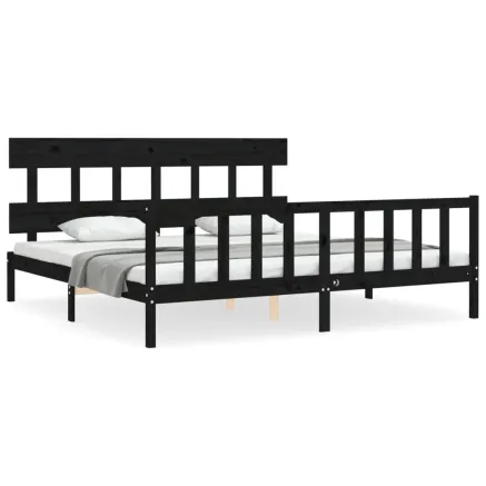 Cadre de lit sans matelas noir 200x200 cm bois massif de pin 2