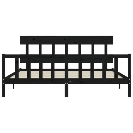 Cadre de lit sans matelas noir 200x200 cm bois massif de pin