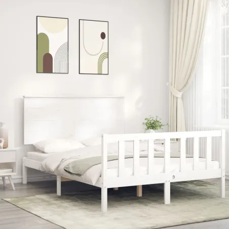 Cadre de lit sans matelas blanc bois de pin massif
