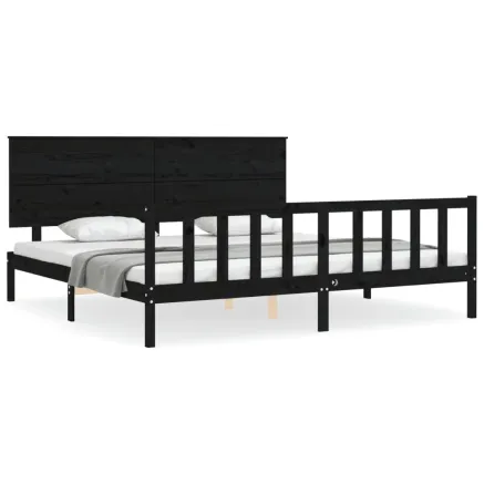 Cadre de lit sans matelas noir 200x200 cm bois massif de pin 2