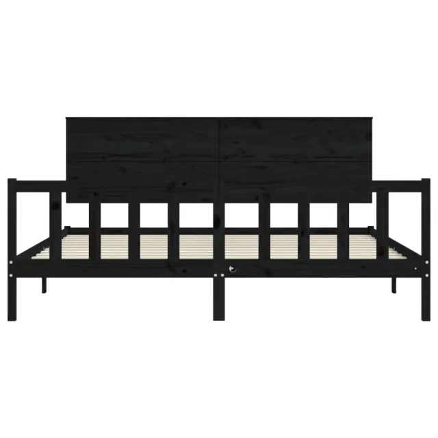Cadre de lit sans matelas noir 200x200 cm bois massif de pin