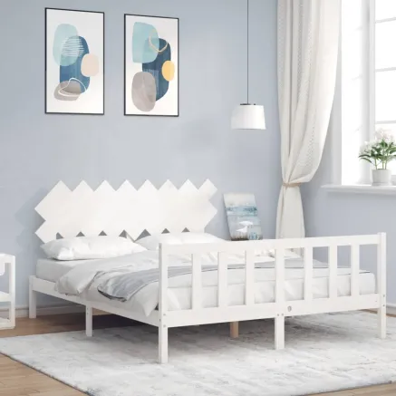 Cadre de lit sans matelas blanc 160x200 cm bois de pin massif