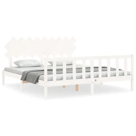 Cadre de lit sans matelas blanc bois massif de pin 2