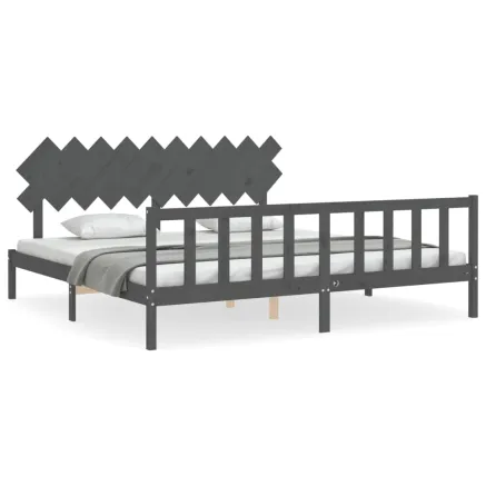 Cadre de lit sans matelas gris 200x200 cm bois massif de pin 2