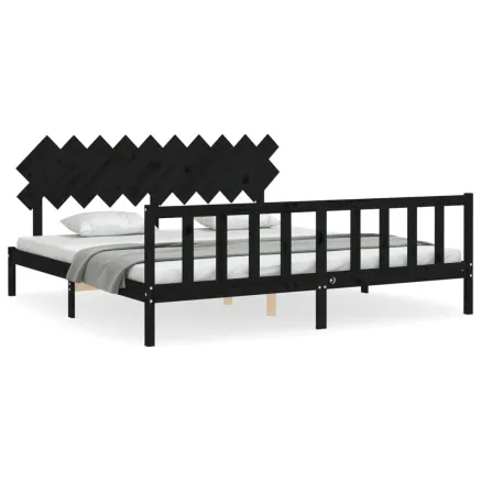 Cadre de lit sans matelas noir 200x200 cm bois massif de pin 2