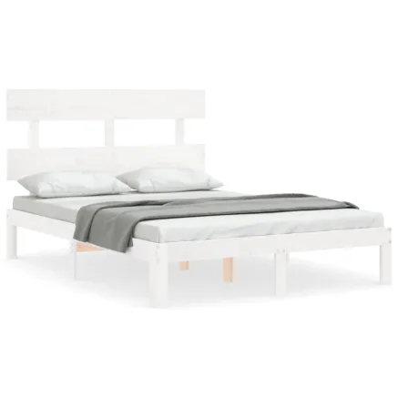 Cadre de lit sans matelas blanc 120x200 cm bois de pin massif 2