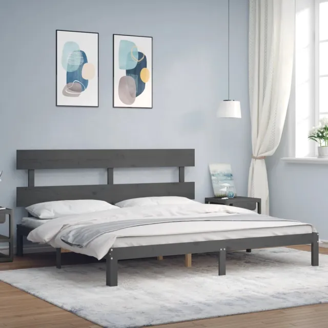Cadre de lit sans matelas gris 200x200 cm bois massif de pin