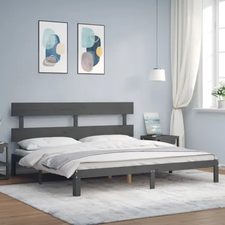 Cadre de lit sans matelas gris 200x200 cm bois massif de pin