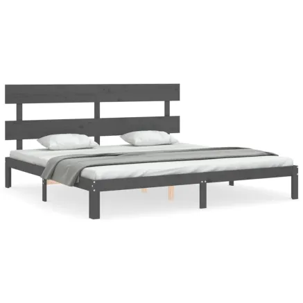 Cadre de lit sans matelas gris 200x200 cm bois massif de pin 2