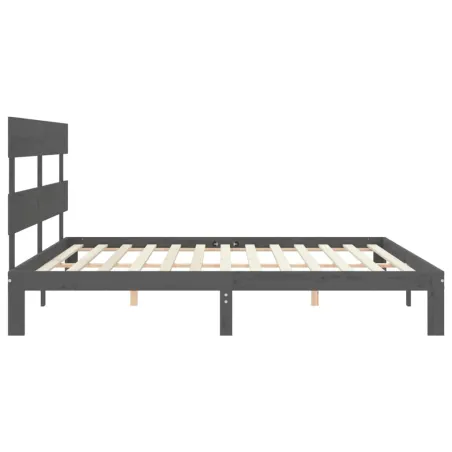 Cadre de lit sans matelas gris 200x200 cm bois massif de pin