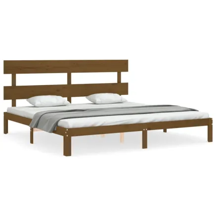Cadre de lit sans matelas marron miel 200x200cm bois pin massif 2
