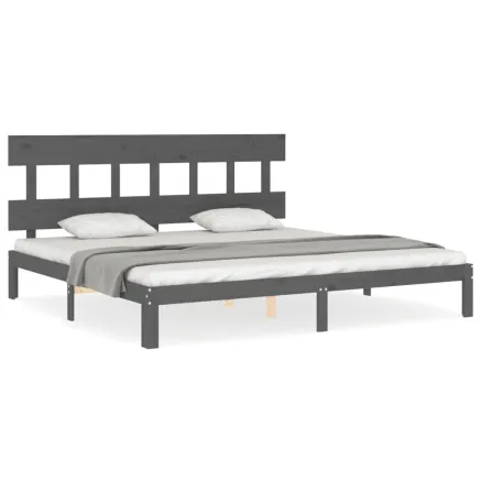 Cadre de lit sans matelas gris 200x200 cm bois massif de pin 2