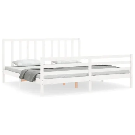 Cadre de lit sans matelas blanc 200x200 cm bois massif de pin 2
