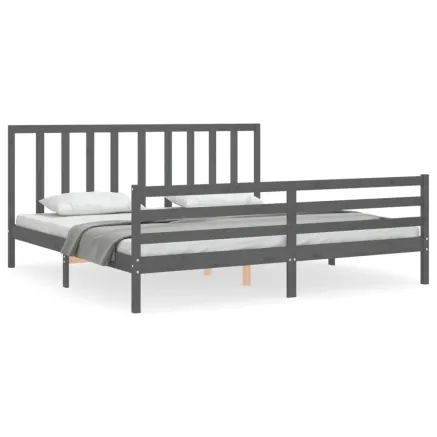 Cadre de lit sans matelas gris 200x200 cm bois massif de pin 2