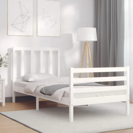 Cadre de lit sans matelas blanc bois de pin massif