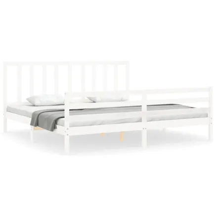 Cadre de lit sans matelas blanc 200x200 cm bois massif de pin 2
