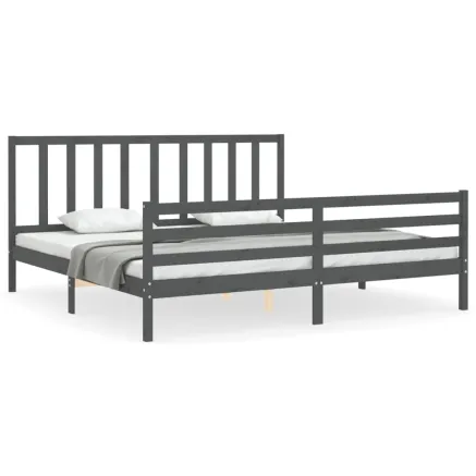 Cadre de lit sans matelas gris 200x200 cm bois massif de pin 2
