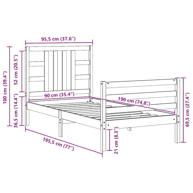 Cadre de lit sans matelas bois de pin massif