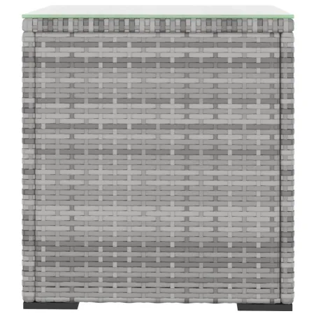 Table d'appoint gris 40x37x40,5 cm poly rotin et verre trempé