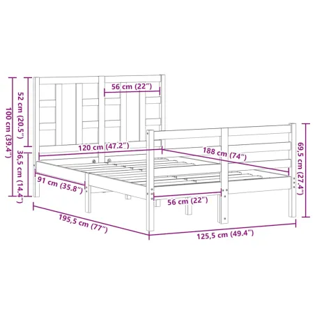 Cadre de lit sans matelas bois de pin massif
