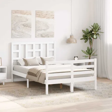 Cadre de lit sans matelas blanc bois de pin massif