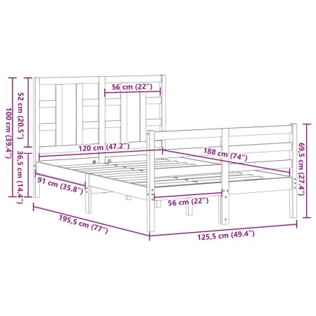 Cadre de lit sans matelas blanc bois de pin massif