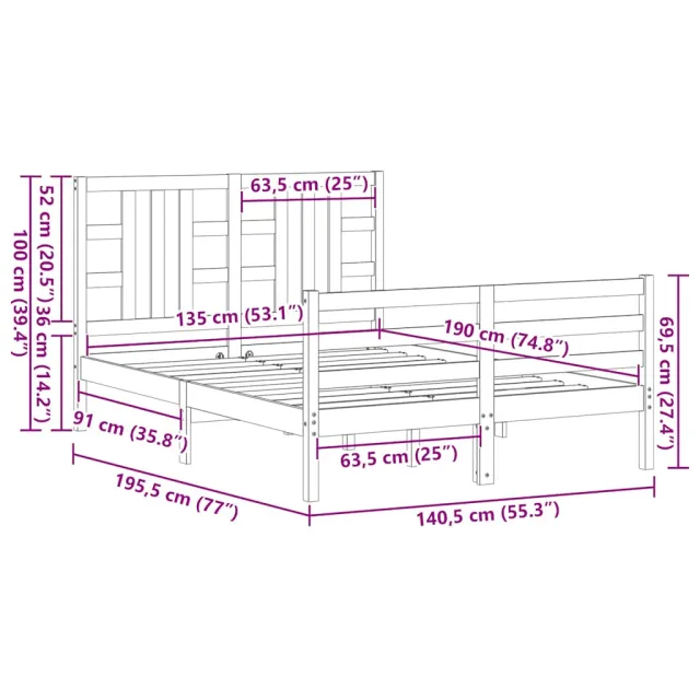 Cadre de lit sans matelas bois de pin massif