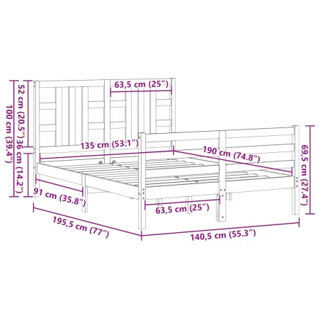Cadre de lit sans matelas bois de pin massif