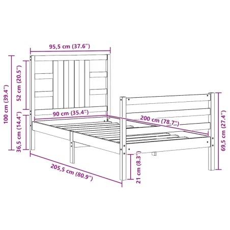 Cadre de lit sans matelas 90x200 cm bois de pin massif