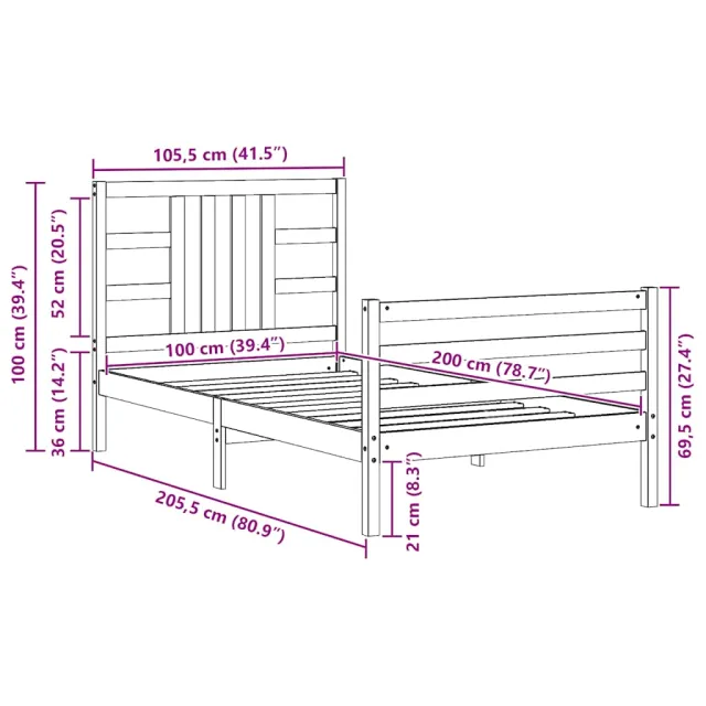 Cadre de lit sans matelas blanc 100x200 cm bois de pin massif