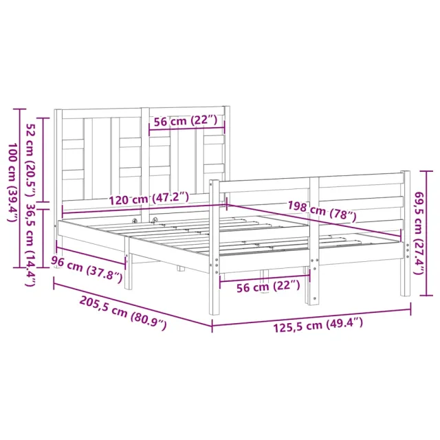 Cadre de lit sans matelas blanc 120x200 cm bois massif