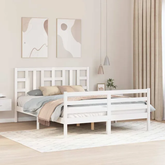 Cadre de lit sans matelas blanc bois de pin massif