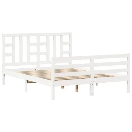 Cadre de lit sans matelas blanc bois de pin massif