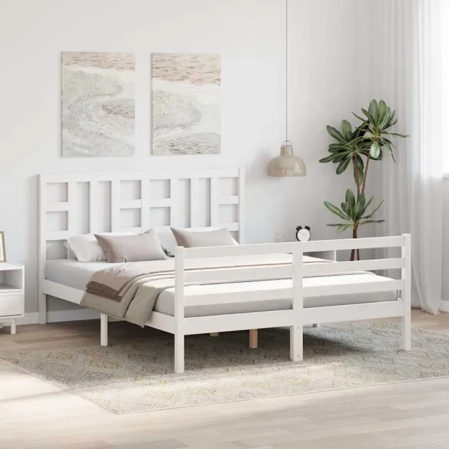 Cadre de lit sans matelas blanc bois de pin massif