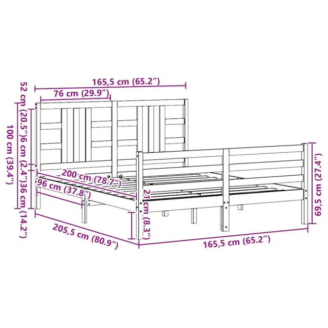 Cadre de lit sans matelas 160x200 cm bois massif