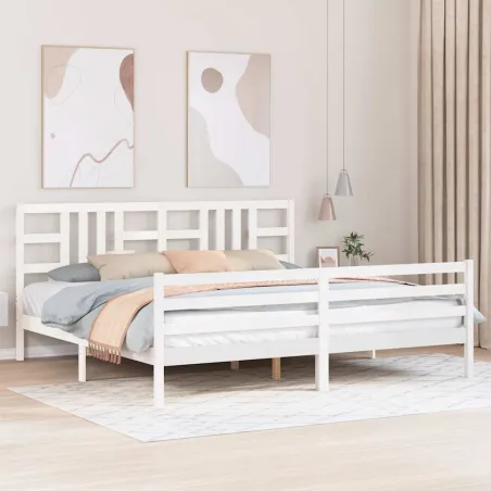 Cadre de lit sans matelas blanc 200x200 cm bois massif