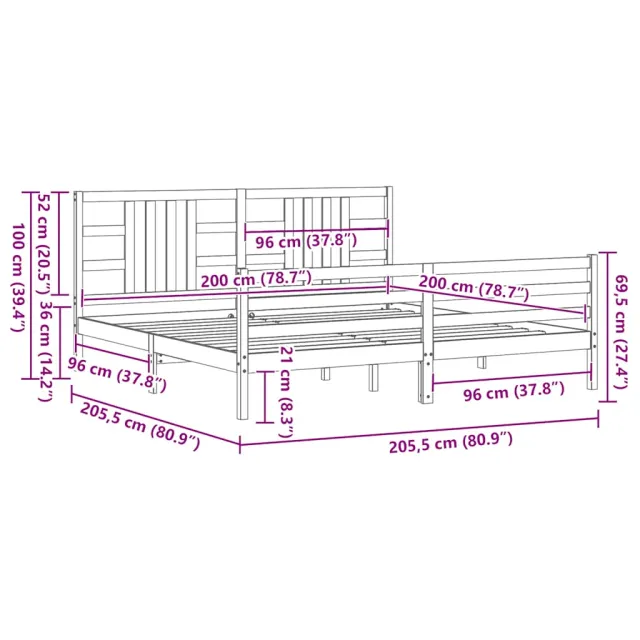 Cadre de lit sans matelas blanc 200x200 cm bois massif