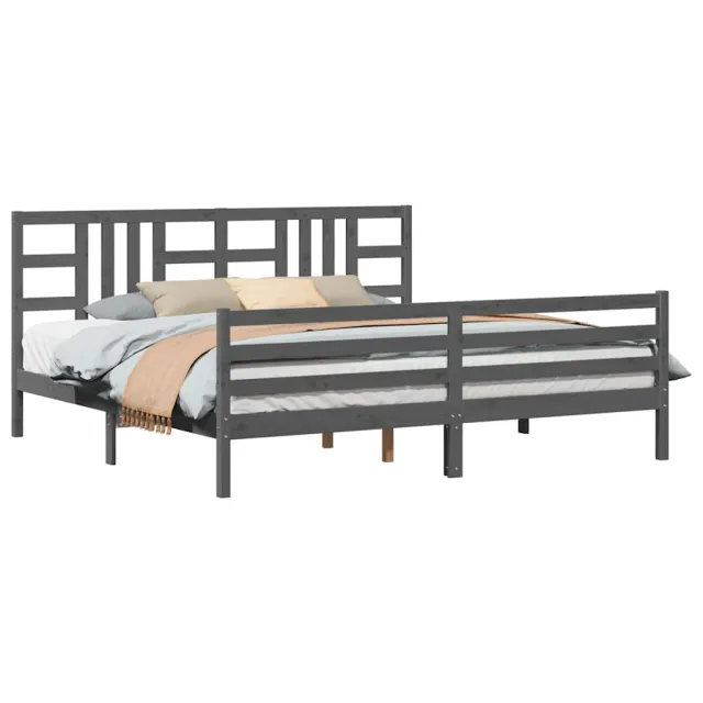 Cadre de lit sans matelas gris 200x200 cm bois massif