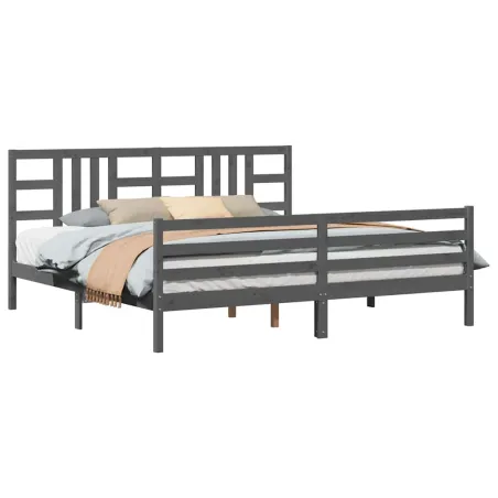 Cadre de lit sans matelas gris 200x200 cm bois massif