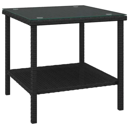 Table d'appoint noir 45x45x45 cm poly rotin et verre trempé 2