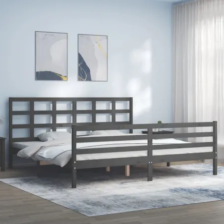 Cadre de lit sans matelas gris 200x200 cm bois massif