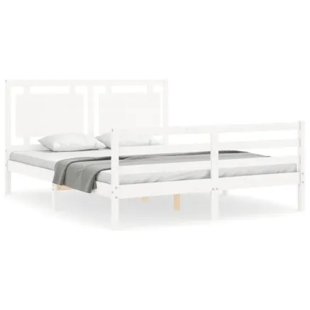 Cadre de lit sans matelas blanc 160x200 cm bois massif 2